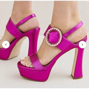 Karen Millen Fuchsia Open Toe Pink Rhinestone Buckle High Heels Sandal 40 / 9